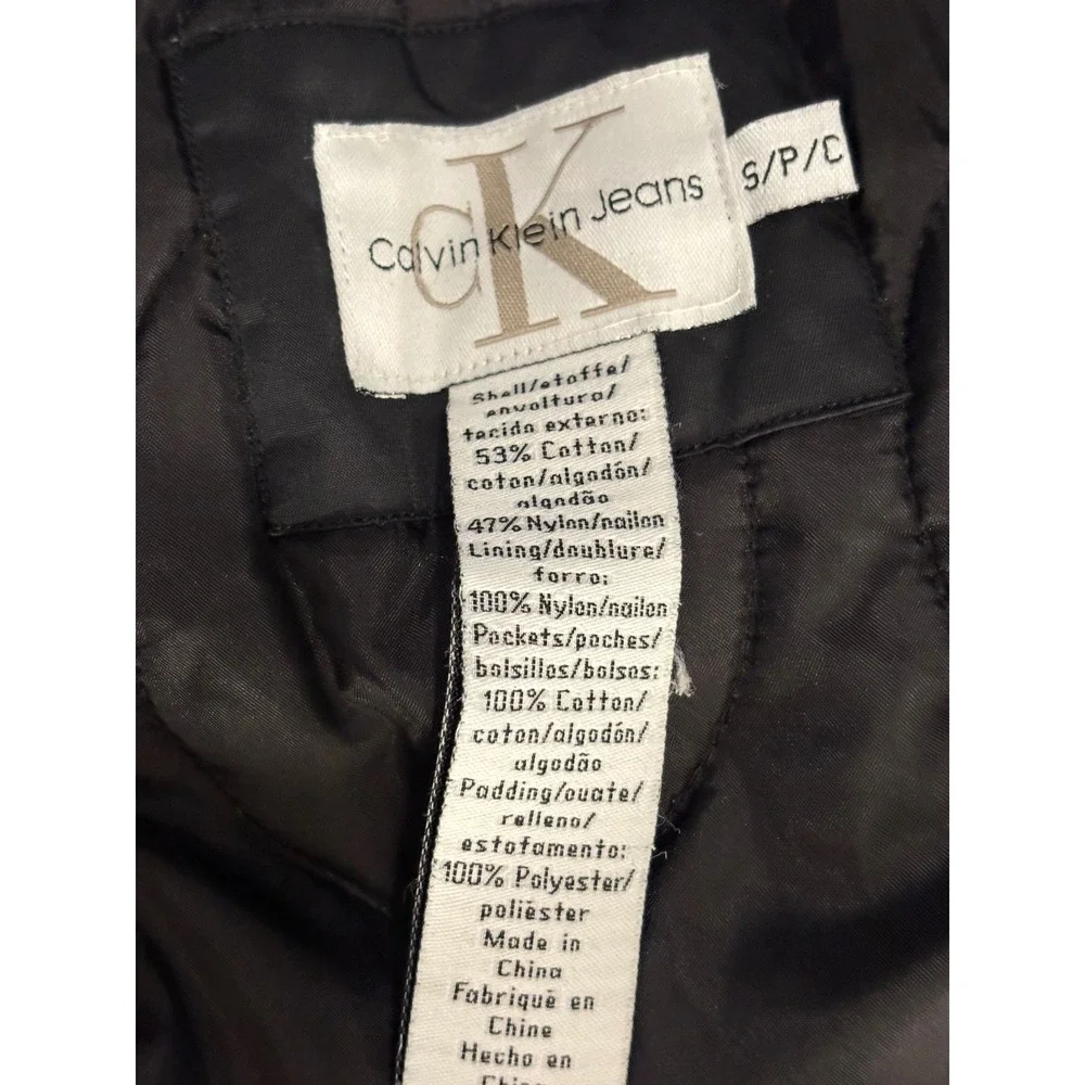 Calvin Klein Jeans Mens Black Puffer Jacket Full Zip Quilted Coat Small